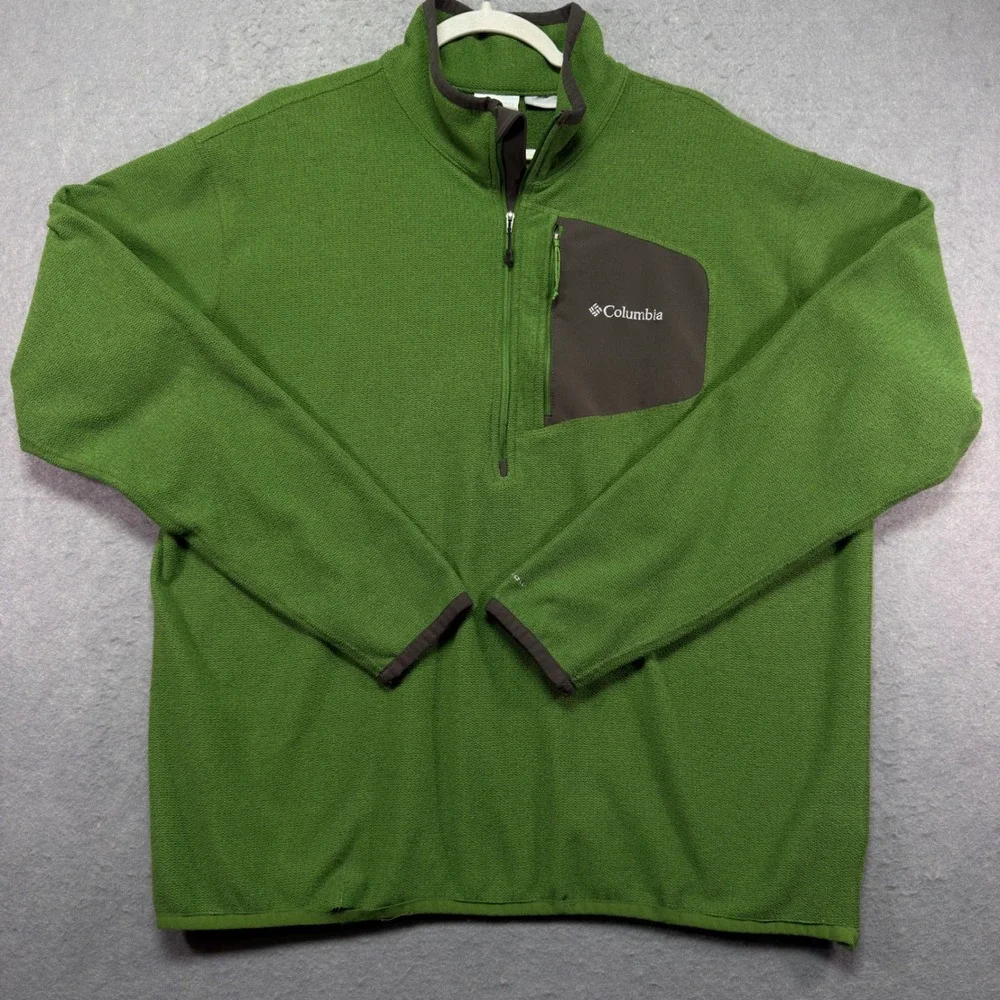 Columbia Mens Omni-Wick Quarter Zip Fleece Pullover Green XL Textured Outdoor